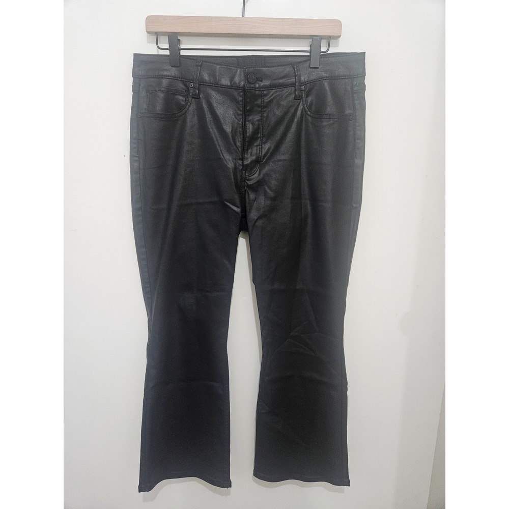 White House Black Market WHBM High Rise Kick Flare Coated Black Pants 12